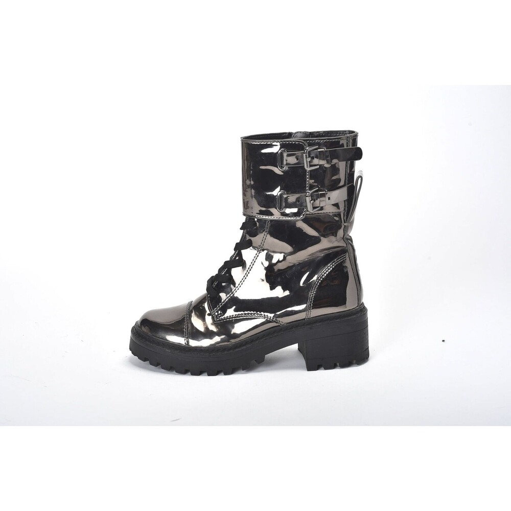 DNKY Bart Metallic Mid Calf Lace Up Combat Boot Gunmetal Size 7